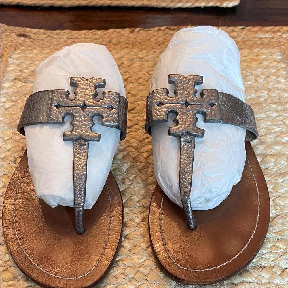 Tory Burch Metallic silver bronze Leather Sandals